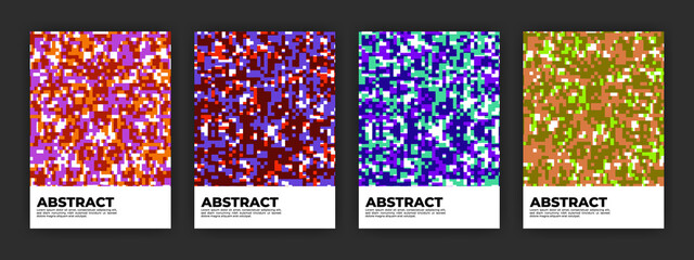 Colorful Pixel Pattern Abstract Posters Set, Glitch Pixel  Seamless Concept Vector Background for Presentations, Promotional Flyers, Brochure, etc.