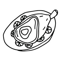 Knuckle on a platter in doodle style. Isolated vector.