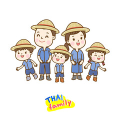 
Cartoon Thai Farmer Family.
