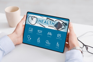Unrecognizable businessman checking health app while working in office