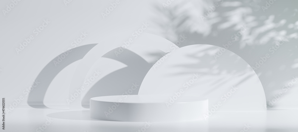 Poster minimal abstract luxury white podiums block for product presentation with empty stage, sunshade shad