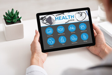 Business lady using health application while working