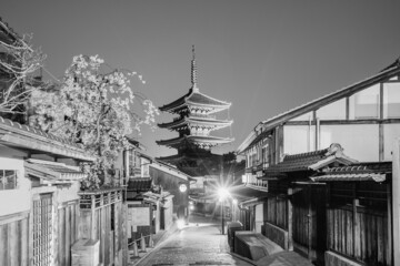 Old town Kyoto during sakura season in Japan