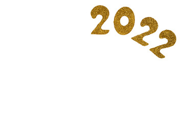Happy New 2022 Year. 2022 golden numbers on white background. Isolated