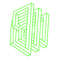 Illusion shapes. 3d geometry. Optical illusion figures. Sacred geometry logo.