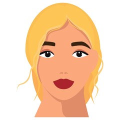 The face of a beautiful girl. Vector head of a blonde with makeup. Graphics. Flat design for a web resource.