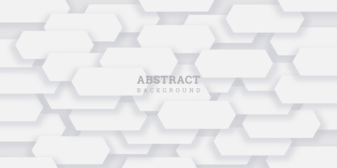 Fototapeta na wymiar White abstract background with hexagons. Geometric backdrop 3D. Horizontal banner with polygons in realistic style. White wall. Vector illustration. Modern design for wallpaper, flyer, poster. Stock