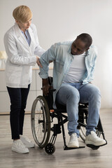 Rehabilitation of disabled and paralyzed people after injury in rehab clinic