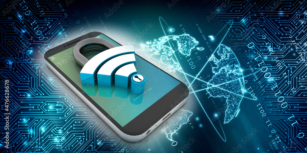 Aufkleber 3d rendering transmitter mobile wifi protect lock