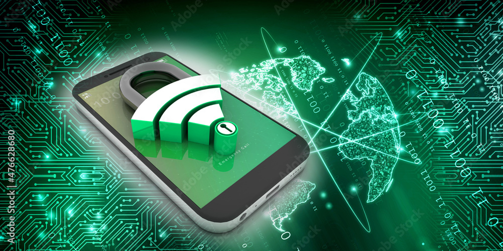 Poster 3d rendering transmitter mobile wifi protect lock