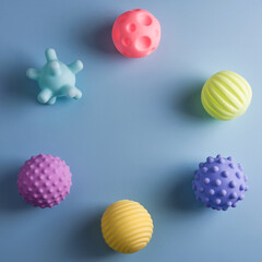 Sensory balls for kids, textured plastic multi ball set for babies and toddlers, colorful soft squeezy sensory toys to enhance cognitive and physical processes of children. Free space for text
