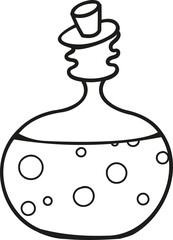 Sketchy drawing of a container with a potion. Vector illustrations are easy to edit.