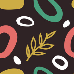 Mid century abstract shapes seamless repeating patterns on black background