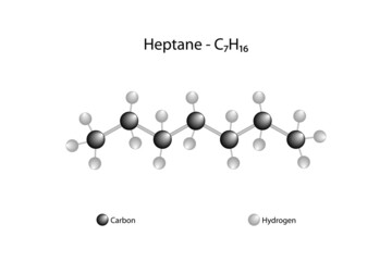Molecular formula of heptane. Heptane is a saturated hydrocarbon belonging to the class of alkanes. - obrazy, fototapety, plakaty