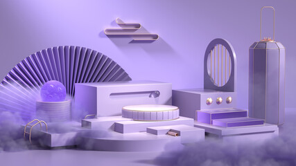 Creative drawing of 3D rendering background simulation scene product display platform