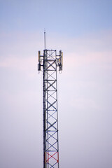 Telecommunication tower of 4G and 5G cellular. Antenna transmission communication. Cell phone signal base station.