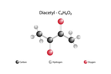 Molecular formula of diacetyl. Diacetyl is the chemical that gives flavor to many foods.