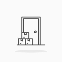 Parcel box in front of the door icon. Editable Stroke and pixel perfect. Outline style. Vector illustration. Enjoy this icon for your project.
