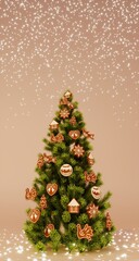 3d render of christmas tree in eco style decorated with cookies.