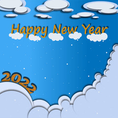 Clouds Happy new year 2022 on blue background