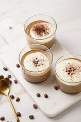 Italian chocolate and coffee mousse dessert semifreddo - half-frozen ice cream with whipped cream...