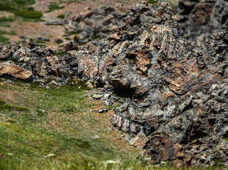 Spirits of the mountains. Natural scary stone Ram's Head profile. Stone idols, mystical spirits of...