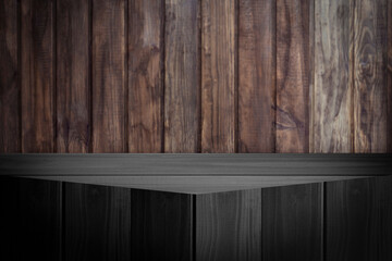 wooden wall with textured wood-like floor, background for placing an object in the form of a room