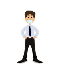 businessman cartoon caracter wearing masker to avoid virus and smoke