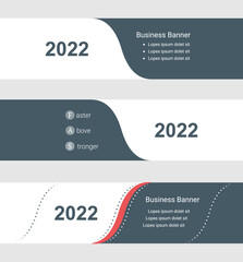 Set of blue grey banner, horizontal business banner templates. Banners with template for text and 2022 year symbol. Classic and modern style. Vector illustration on grey background