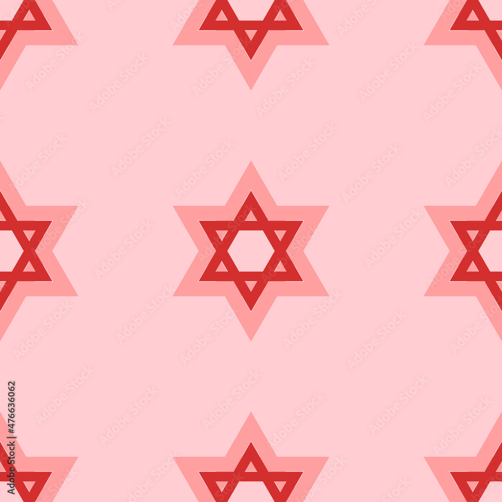 Poster seamless pattern of large isolated red star of david symbols. the elements are evenly spaced. vector