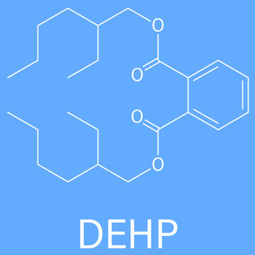 DEHP (Bis(2-ethylhexyl) phthalate, diethylhexyl phthalate, dioctyl phthalate, DOP) plasticizer molecule. Skeletal formula.