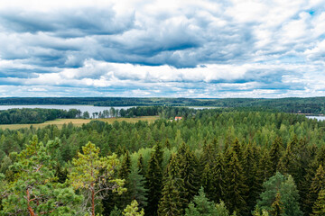 Beautiful view to the lake Pyhajarvi from mountain Hiidenvuori on island Hiidensaari, Finland