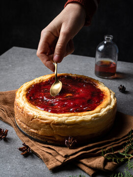 Cher serving delicious cheesecake with jam