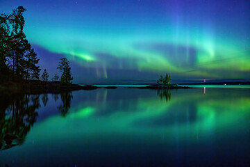 Northern lights over the lake 