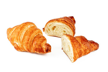 Two fresh croissants isolated on white background.