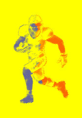 Football soccer player athlete with ball illustration using motion pattern lines in two colours and yellow background