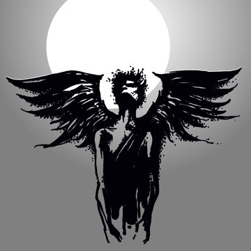 Dark angel with wings. Lucifer