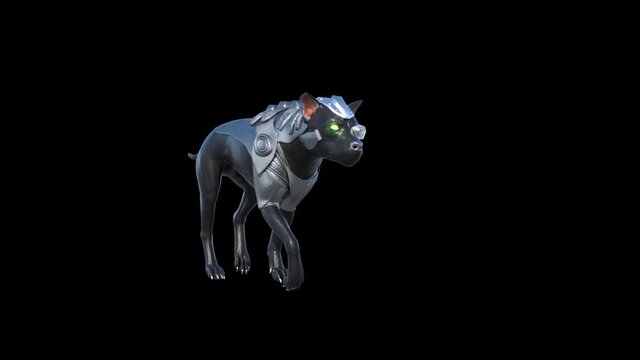 Dog robot runs, animation, transparent background