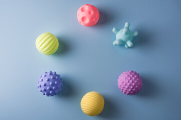 Sensory balls for kids, textured plastic multi ball set for babies and toddlers, colorful soft squeezy sensory toys to enhance cognitive and physical processes of children. Free space for text