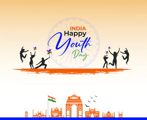 National Youth Day of India, Template for background, banner, card, poster with text inscription. Vector illustration.