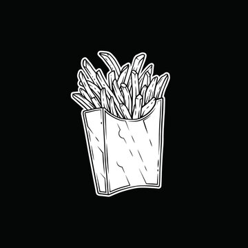 Original vector illustration in vintage style. French fries in a paper box.
