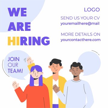 Trendy recruitment banner design with flat style diverse people characters. We are hiring template for post, flyer etc. Vector illustration. Open vacancy design template concept. Join Our Team.
