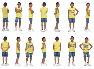 large group of same boy with various poses on white background