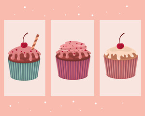 cupcakes with cherries icons