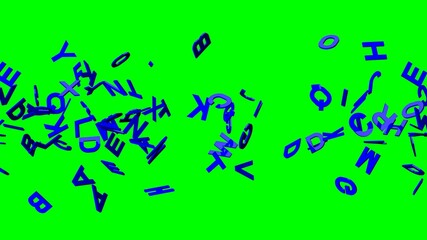 Blue alphabets on green chroma key background.
3D abstract illustration for background.