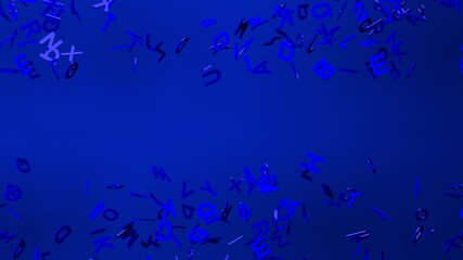 Blue alphabets on blue background.
3D abstract illustration for background.