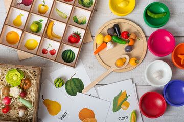 items for classes with children. the child learns food and distinguishes colors.