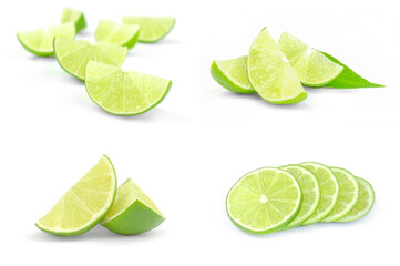 Collage of limes isolated over a white background