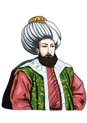 Ottoman Sultan Illustration. Isolated in white background.