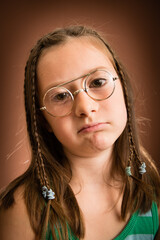 Bored Young Girl with Thick Eyeglasses